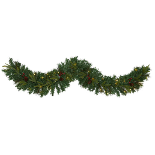 6’ Mixed Pine Xmas Garland with 35 LEDs, Berries and Cones