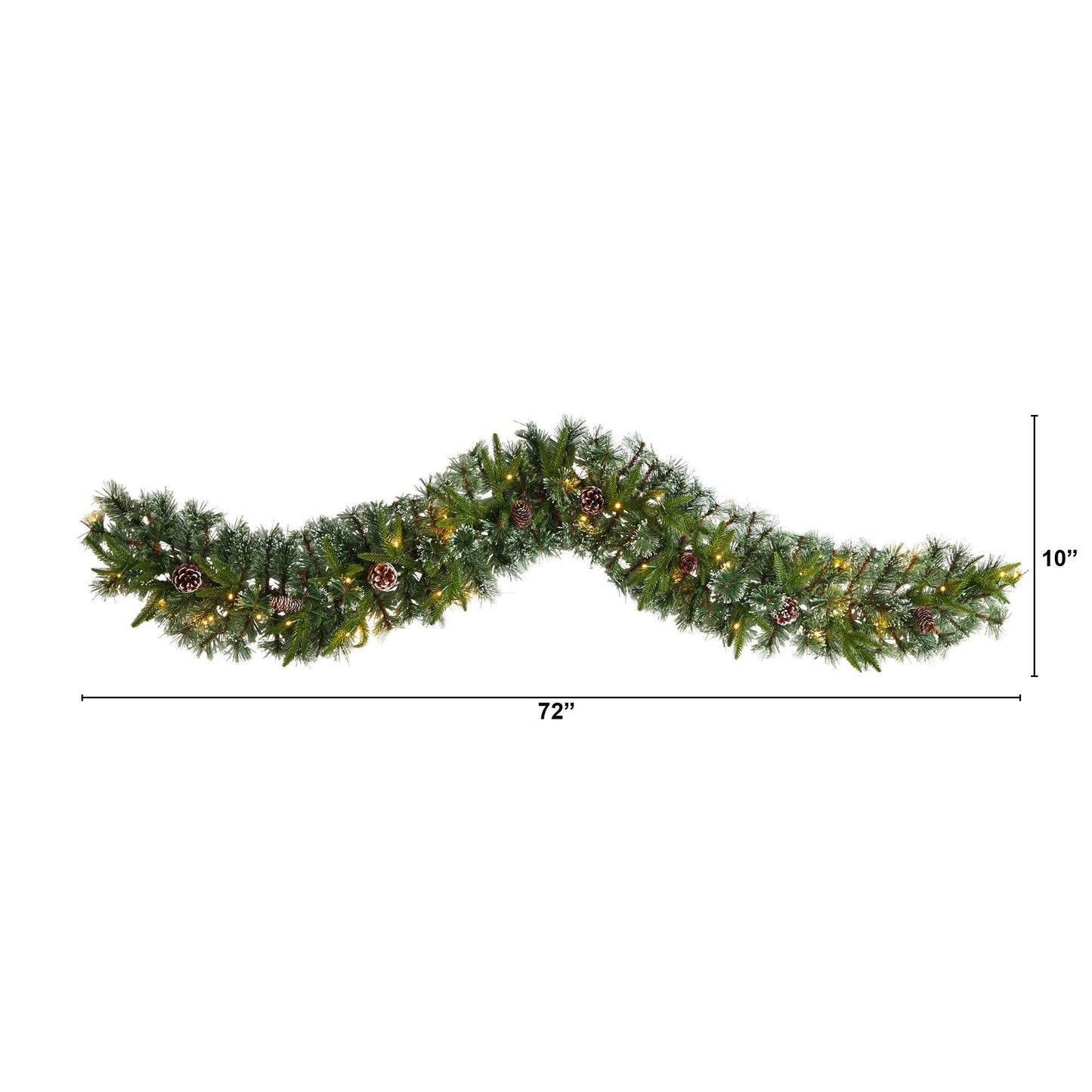 6’ Snow Tipped Xmas  Garland w/35 Clear LEDs and Pine Cones