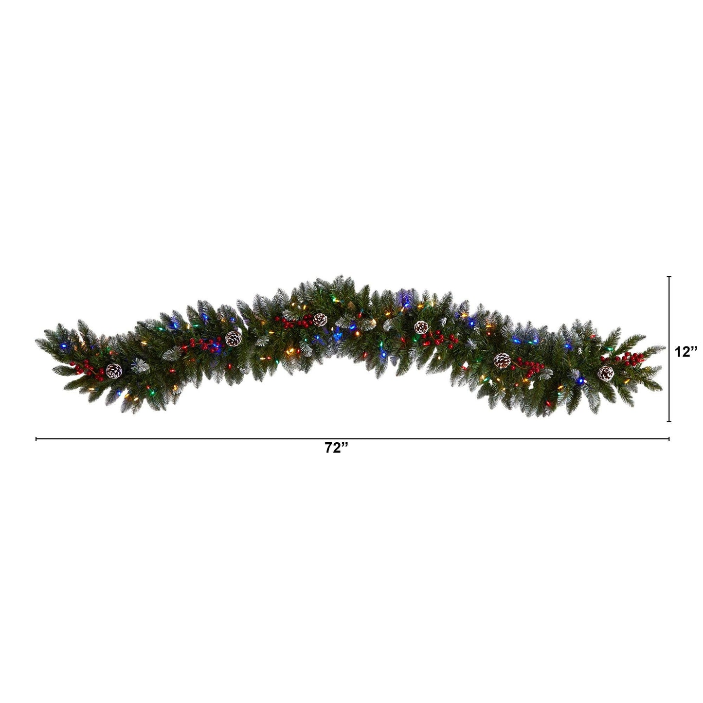 6' Snow Tipped Xmas Garland w/Pinecones Berries MC LEDs