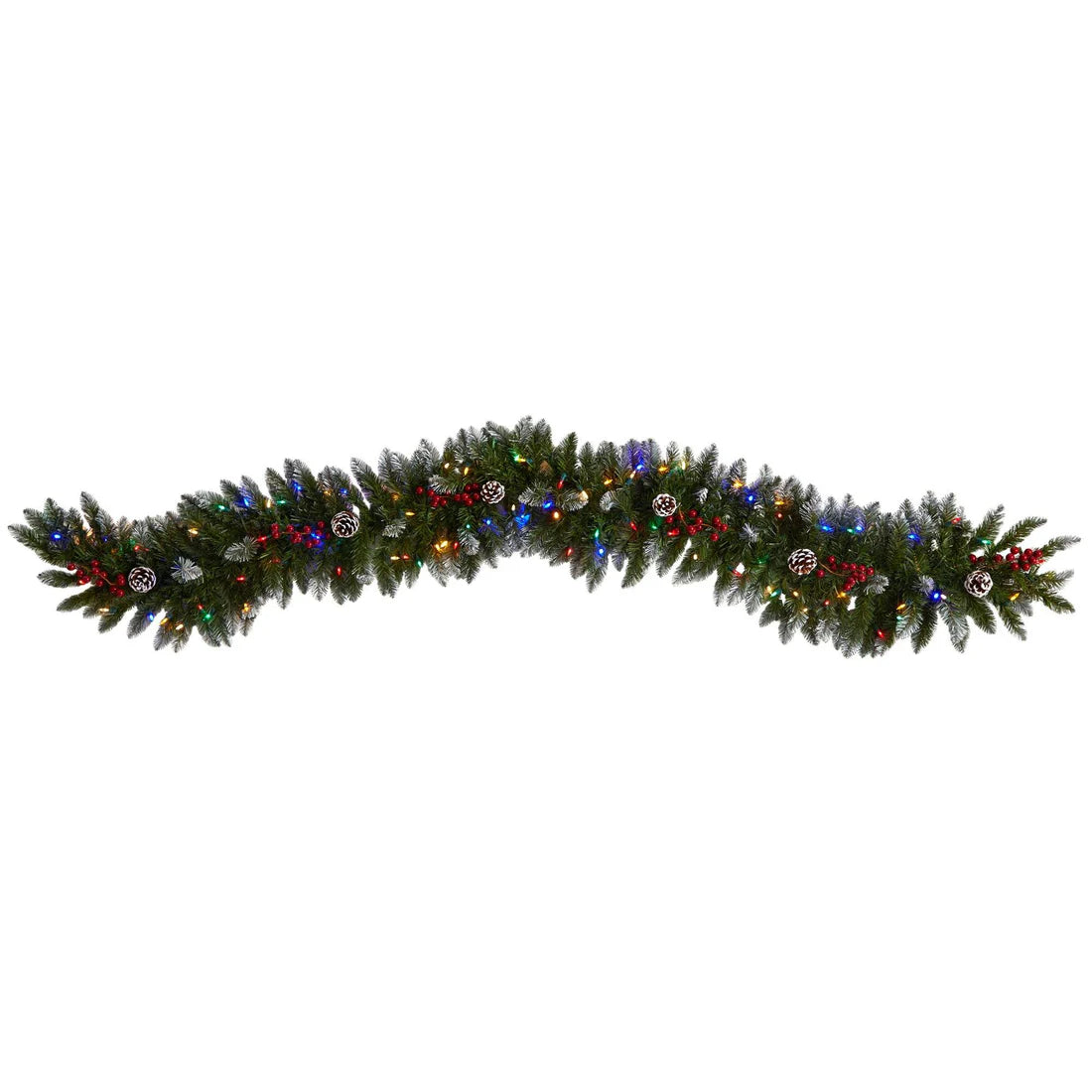 6' Snow Tipped Xmas Garland w/Pinecones Berries MC LEDs