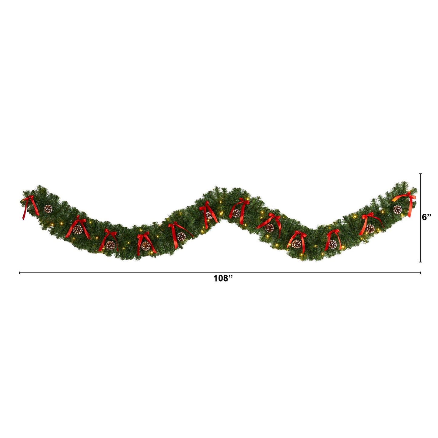 9’ Bow and Pinecone Christmas Garland w/35 Clear LED Lights