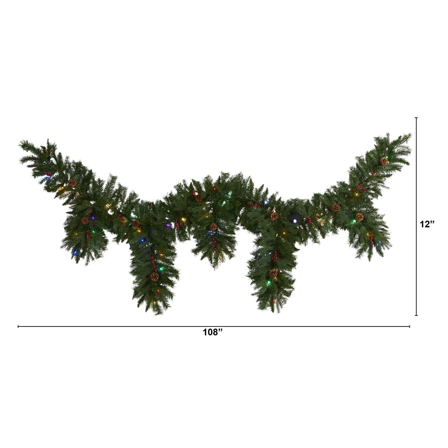 9' x 12" Icicle Garland 360 TIPS 50 MC LEDs Berry & Cones